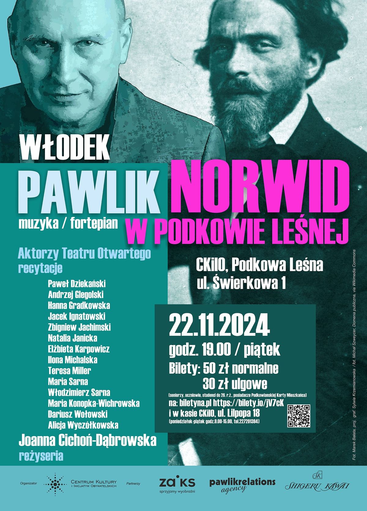 Norwid w Podkowie Le\u015bnej. Koncert W\u0142odka Pawlika z udzia\u0142em aktor\u00f3w Teatru Otwartego