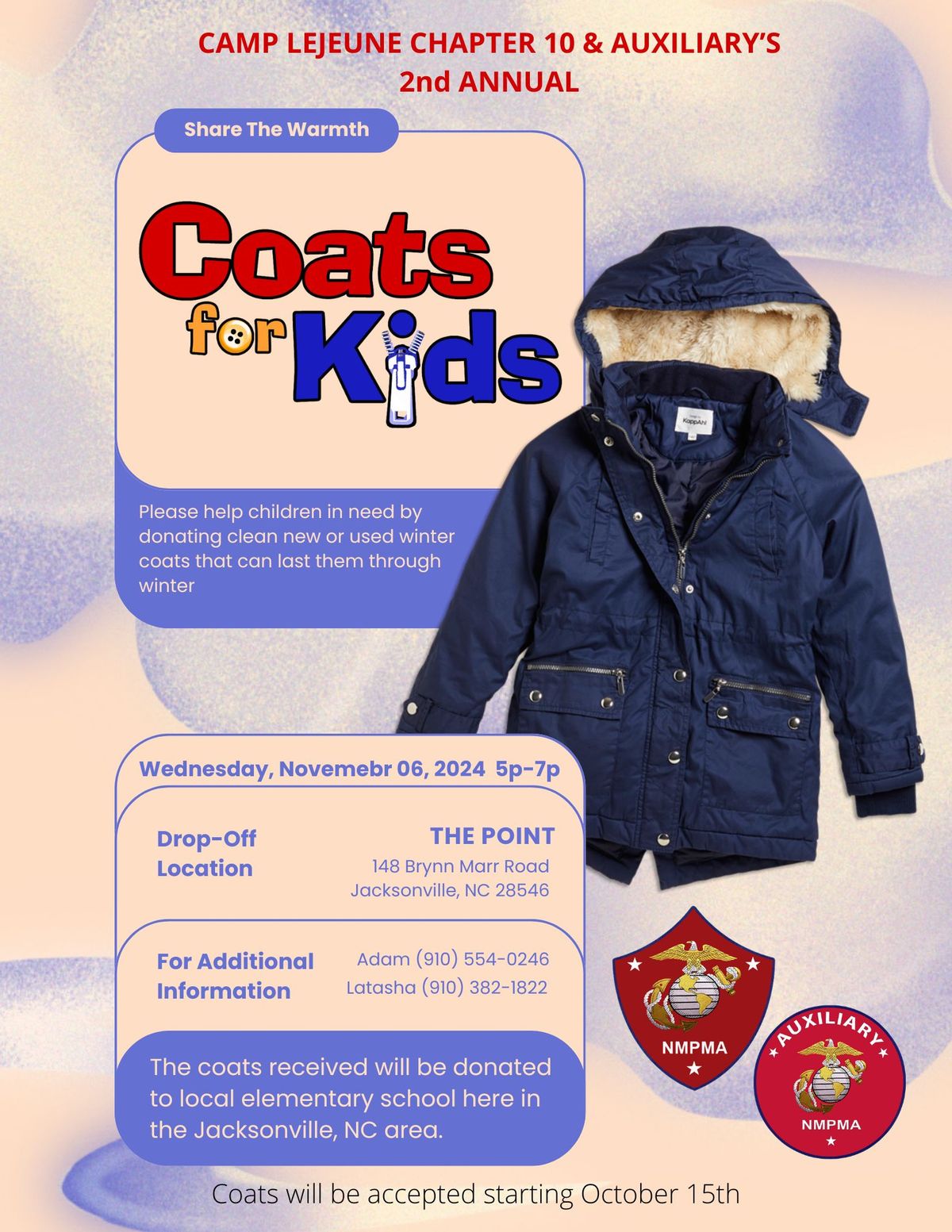 MPMA Camp Lejeune Chapter 10 & Auxiliary's 2nd Annual Coats for Kids Drive