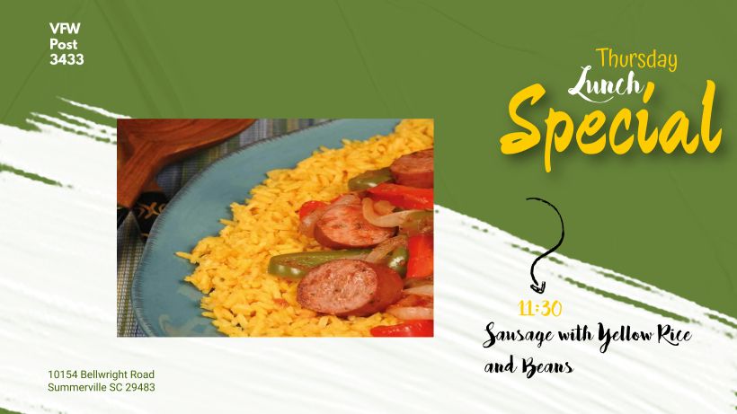 Thursday Lunch Special - Sausage with Yellow Rice and Beans