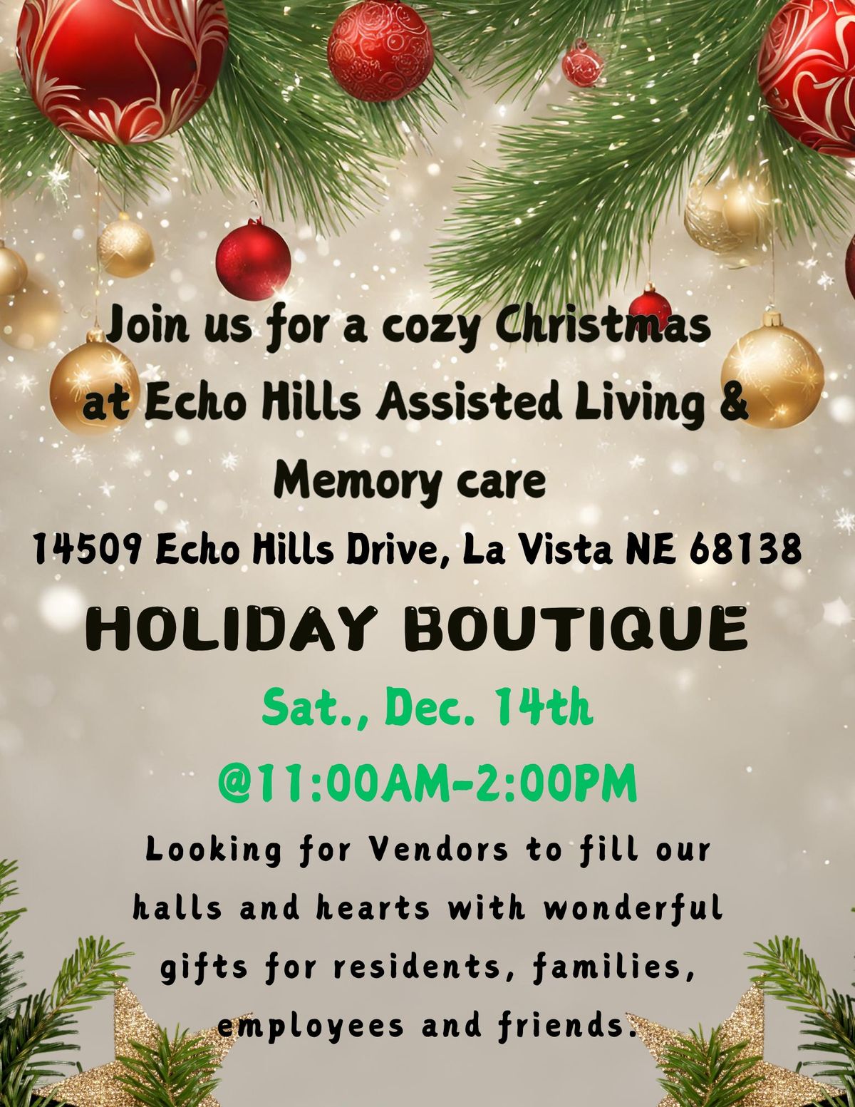 Cozy Christmas at Echo Hills Assisted Living & Memory Care Holiday Boutique 