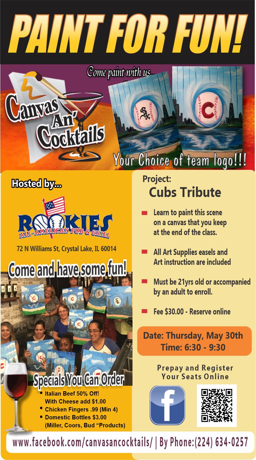 Baseball Tribute Sip & Paint event with Canvas An' Cocktails at Rookies