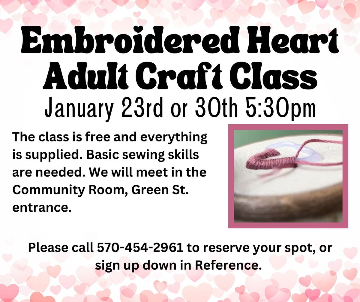 Embroidered Heart Adult Craft Class 