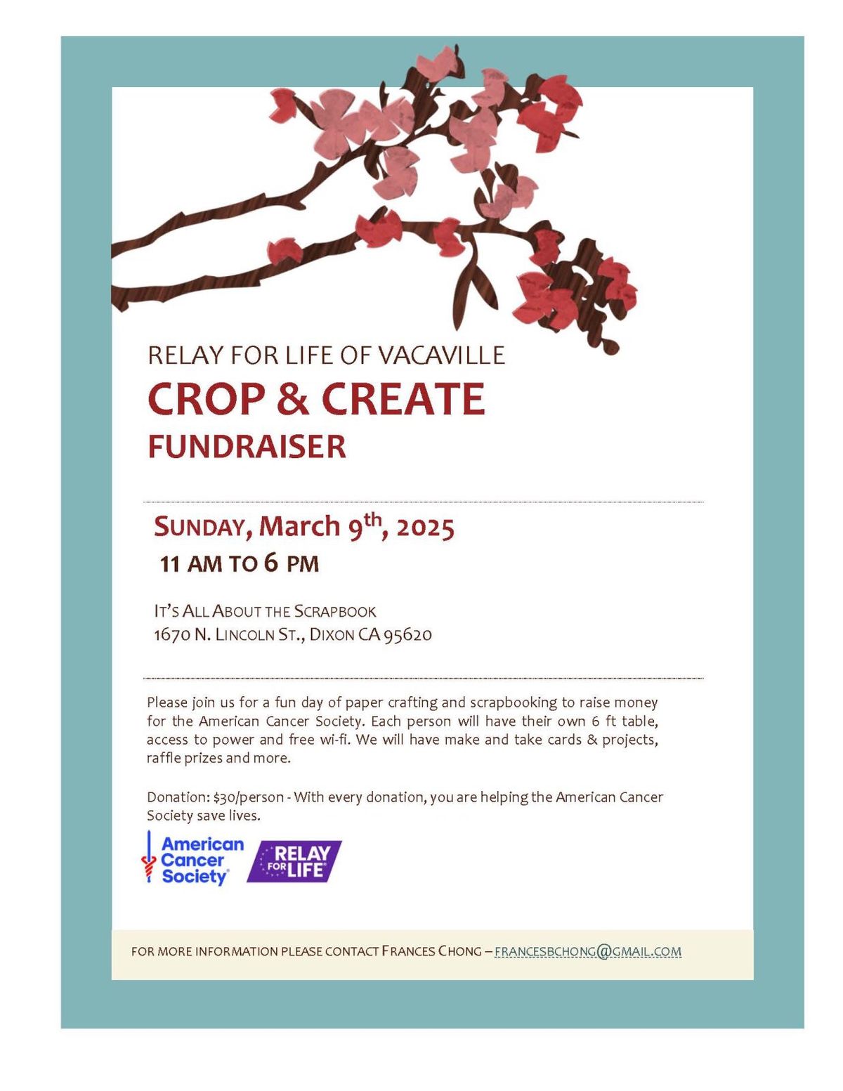 CROP & CREATE - RELAY FOR LIFE VACAVILLE FUNDRAISER