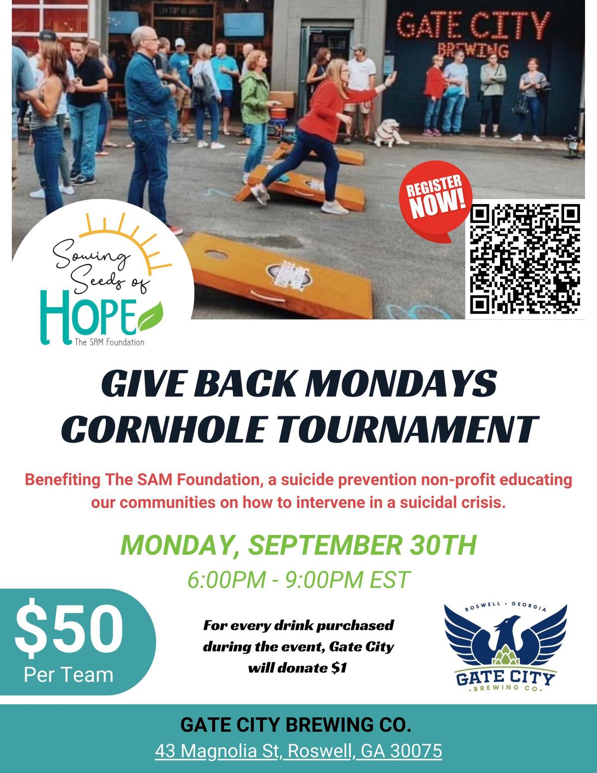 Give Back Mondays Cornhole Tournament - Benefiting The SAM Foundation