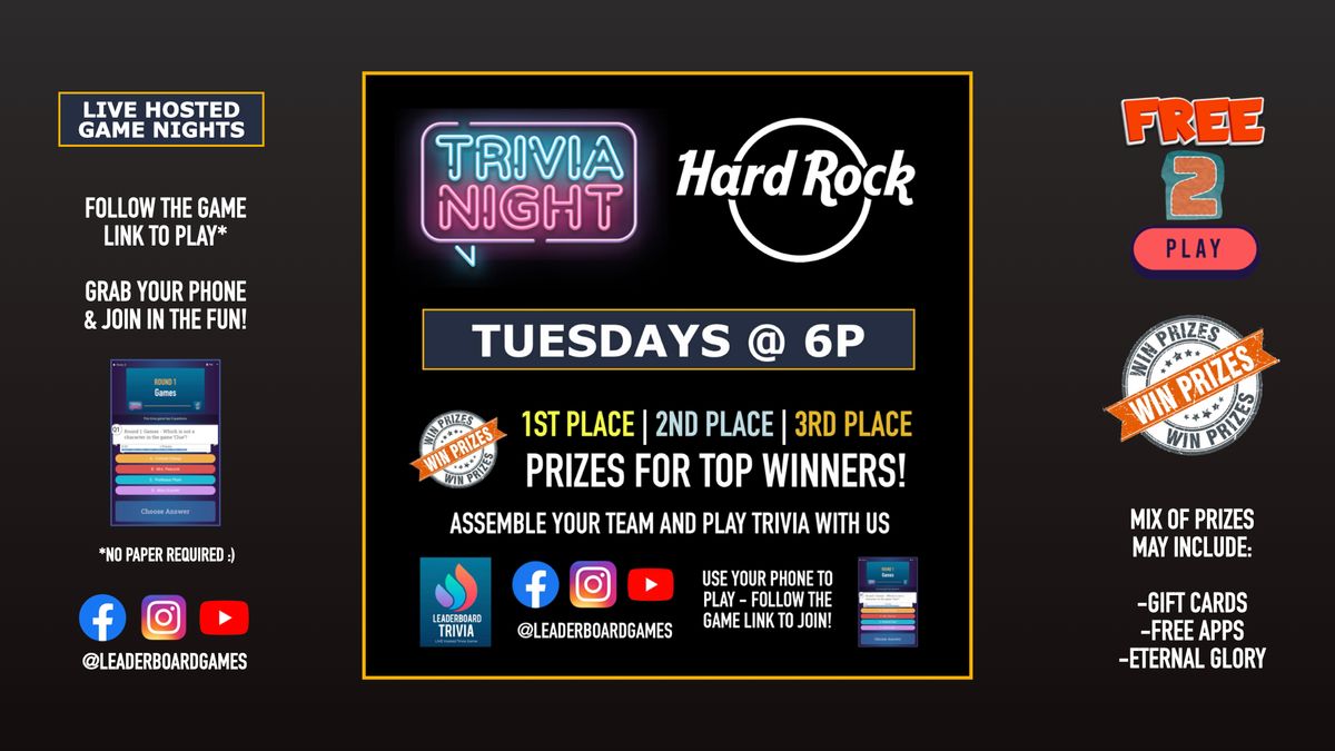 Trivia Night | Hard Rock Cafe - Miami FL - TUE 6p @LeaderboardGames