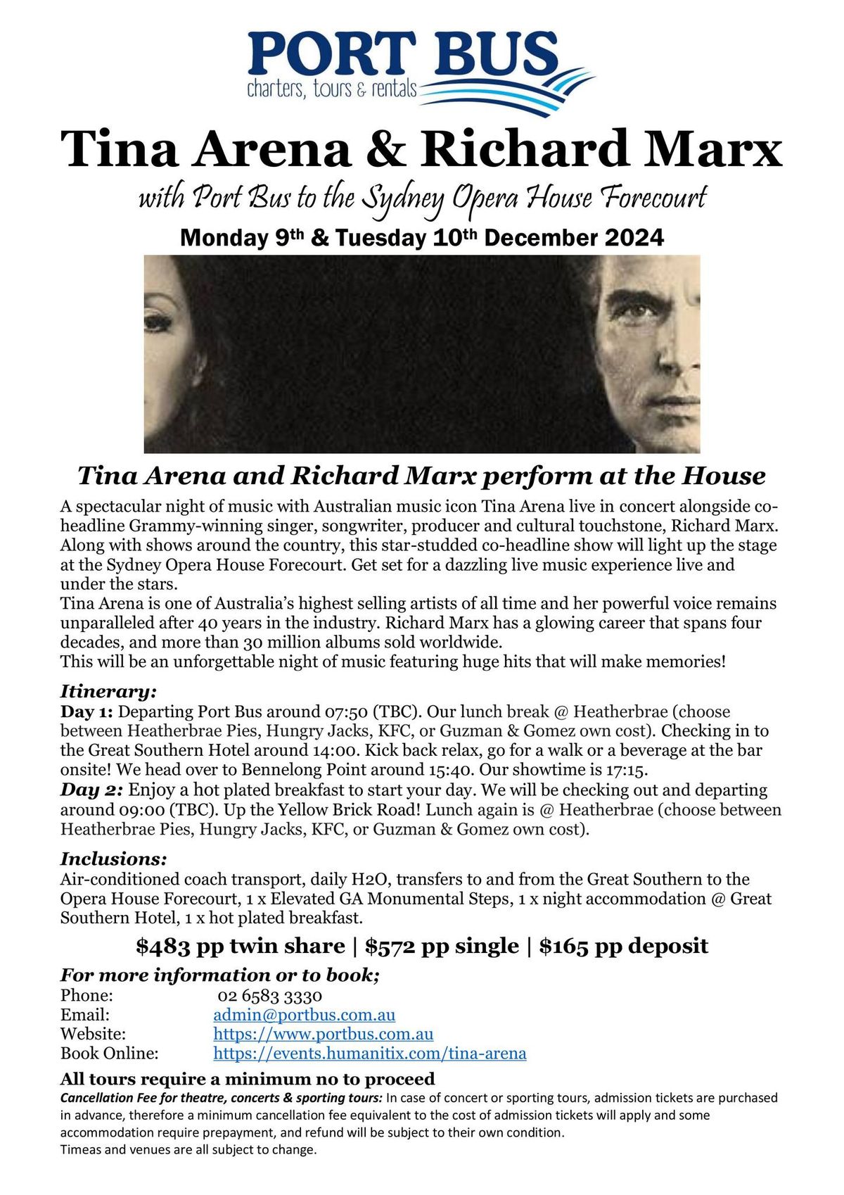 Stars Under the Stars: Tina Arena & Richard Marx with Port Bus