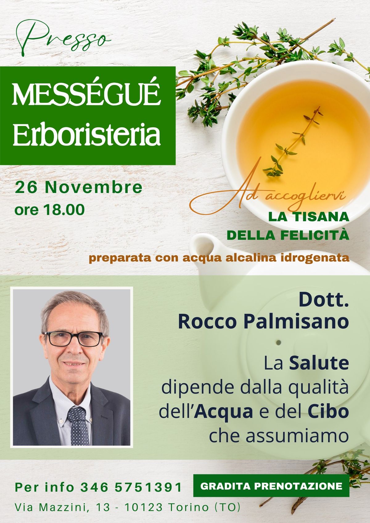 Conferenza "La Salute dipende dalla qualit\u00e0 dell'Acqua e del Cibo che assumiamo"