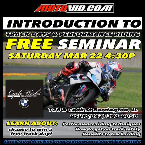 Full Lean Moto GP Simulator 2:30pm- 6:30pm and Motovid Track Day Seminar 4:30pm