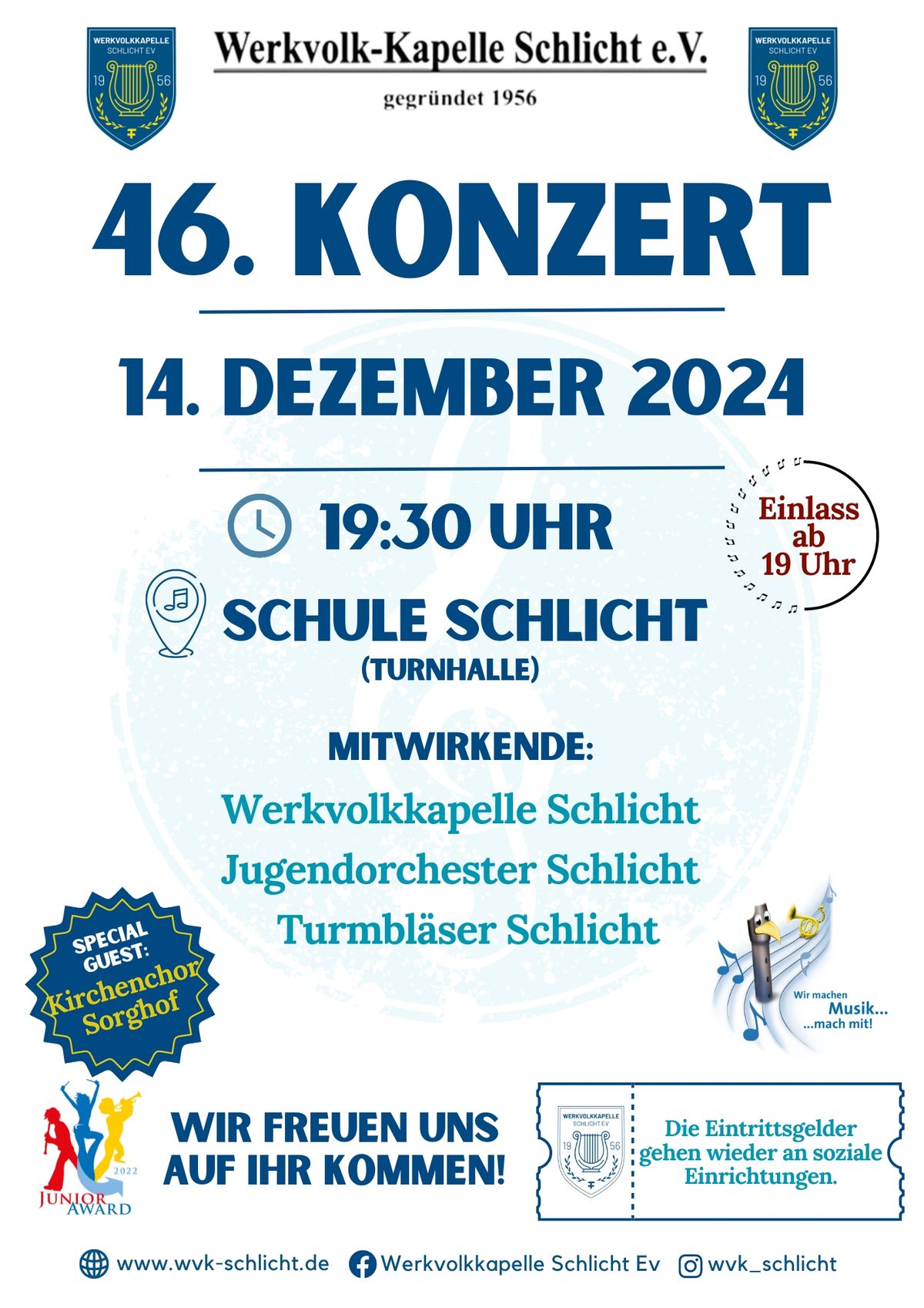 46. Jahreskonzert der WVK Schlicht am 14.12.2024 um 19.30 Uhr