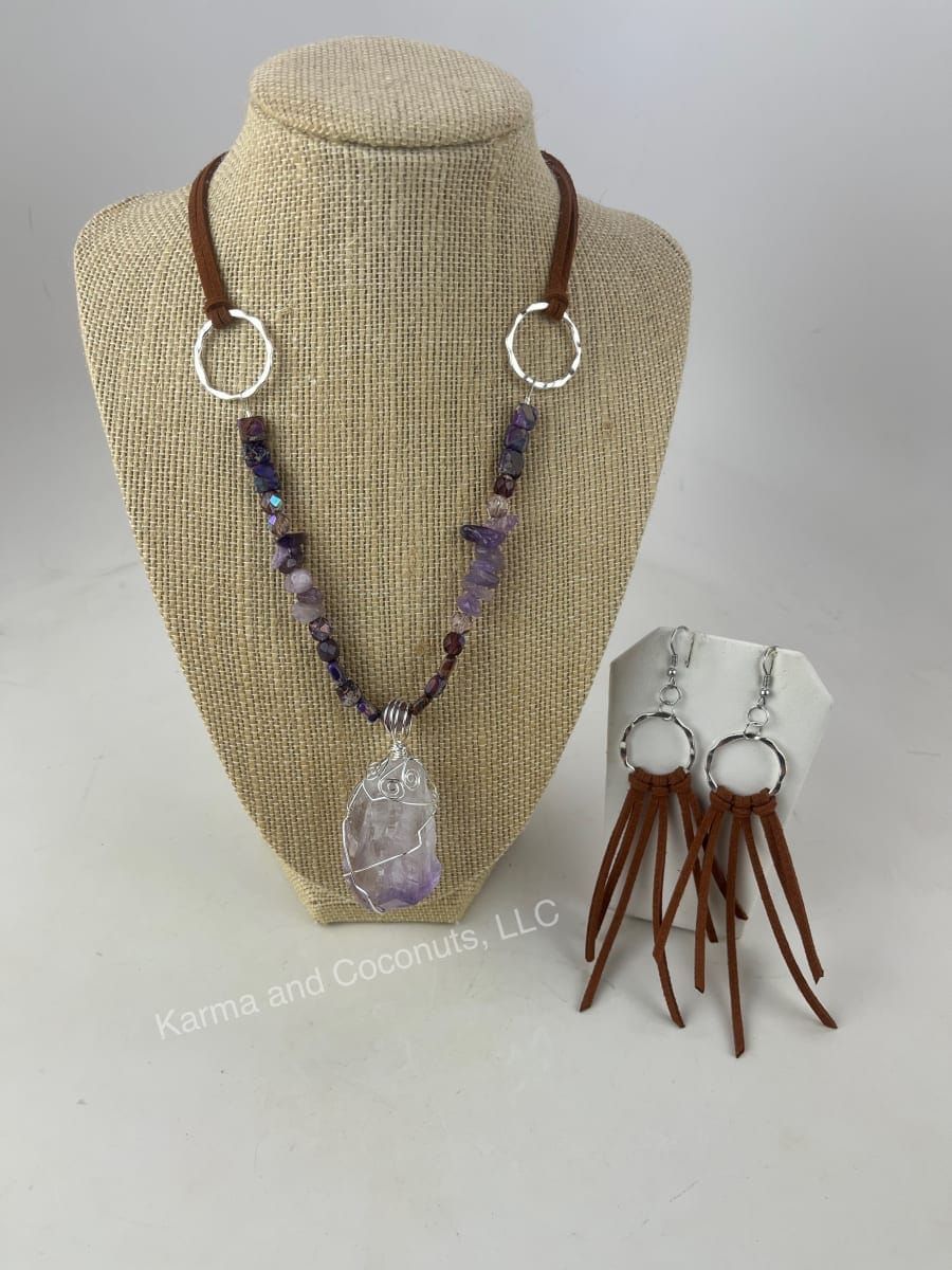 Boho Suede & Stone Necklace and Earrings - $45