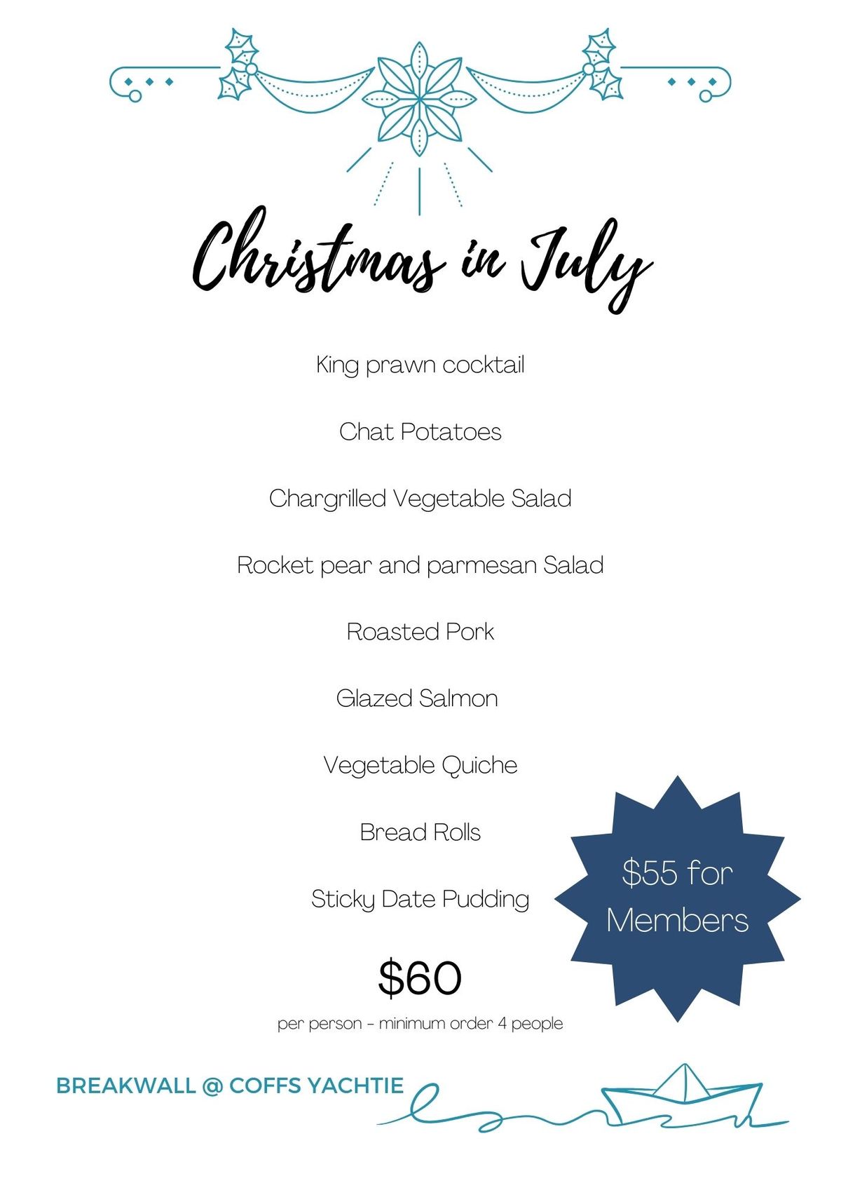 Christmas in July Saturday July 13 - a feast to celebrate friends and family -a gourm