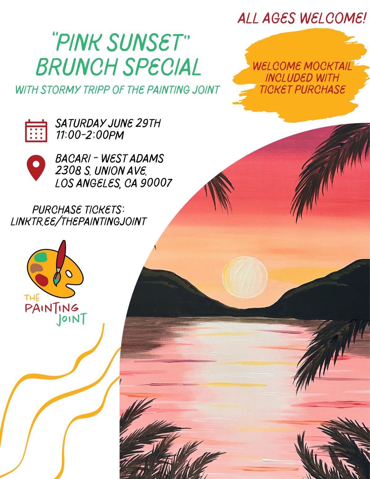 Pink Sunset Paint n Sip Brunch Special - All Ages Welcome