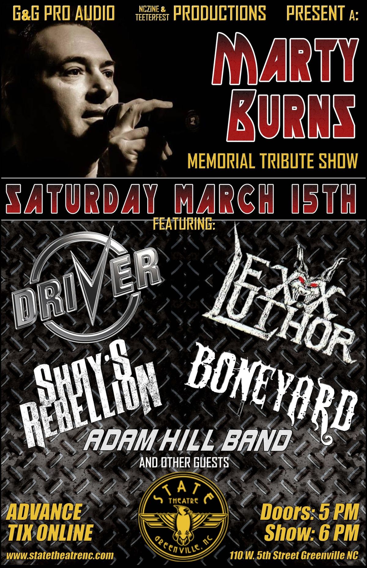 Marty Burns Memorial Tribute w\/ Driver, Lexx Luthor, Shays Rebellion, Boneyard & Adam Hill Band