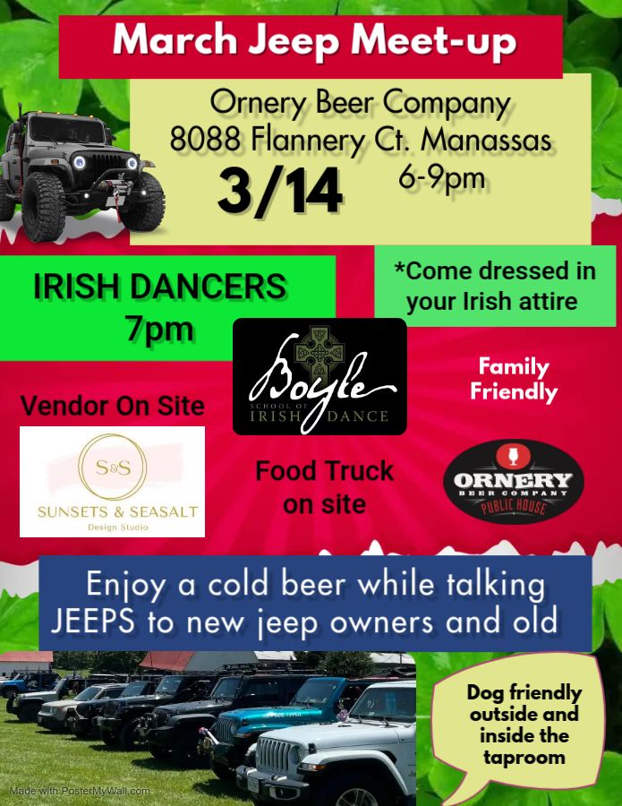 March - St. Patrick's Jeep Meet-Up at Ornery! 