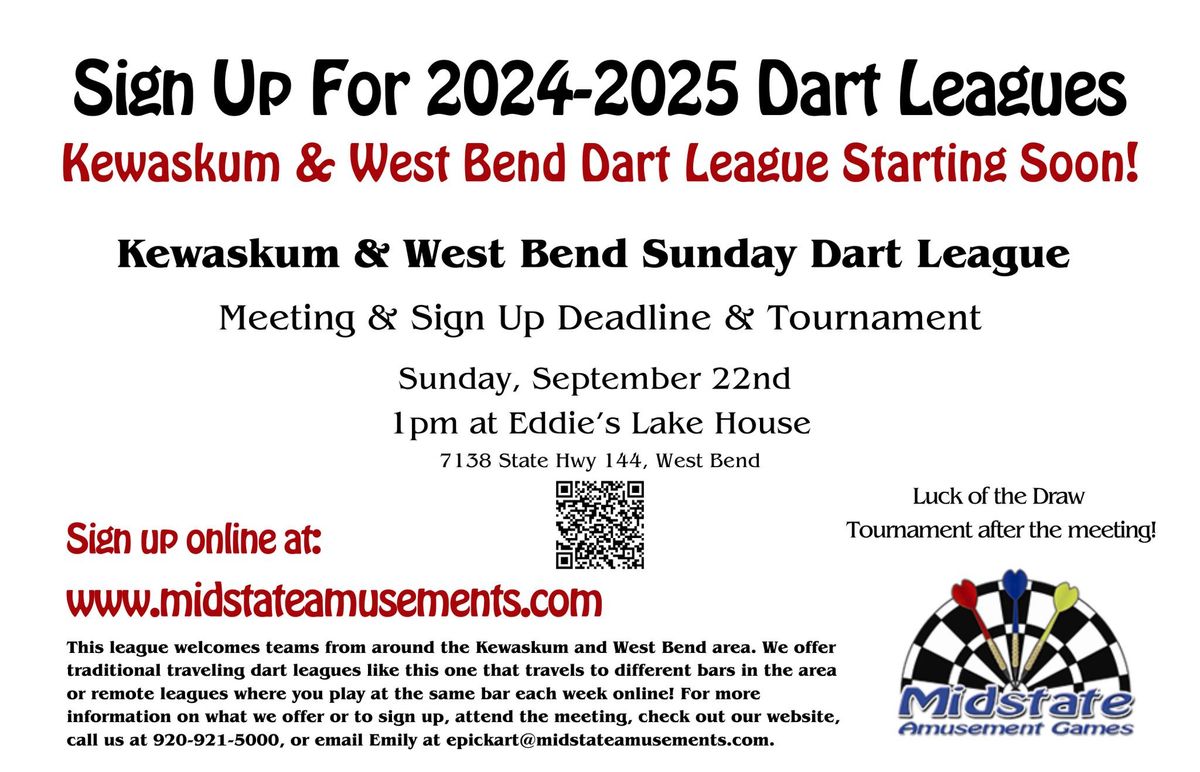 Kewaskum & West Bend Sunday Dart League Meeting & Tournament