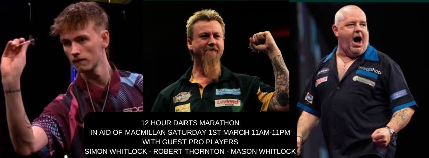 12 HOUR DARTS MARATHON IN AID OF MACMILLAN