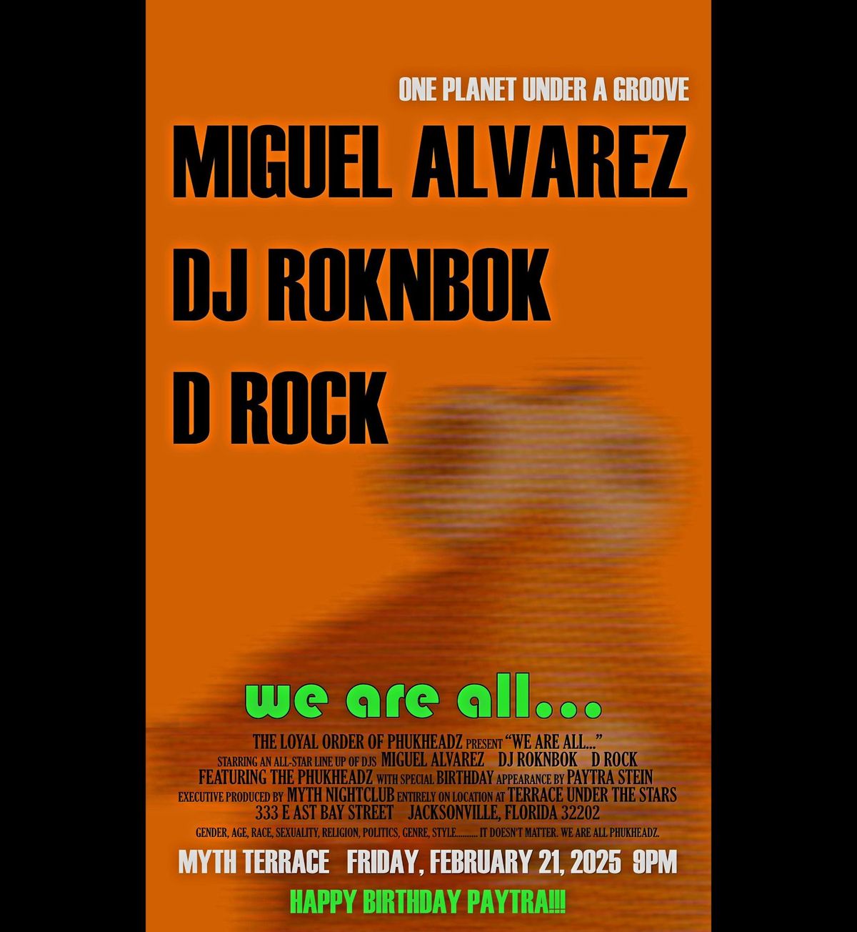 we are all... Miguel Alvarez, DJ ROKnBOK, and D Rock at the Myth Terrace 2.21.2025