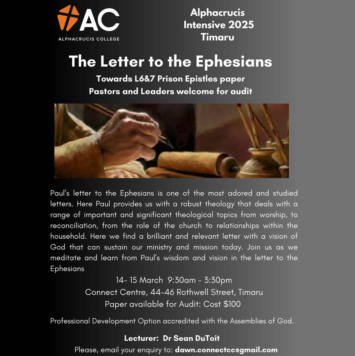 ALPHACRUCIS COLLEGE NZ INTENSIVE 2025, Timaru: The Letter to the Ephesians