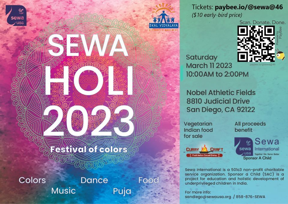 Sewa HOLI Festival of Colors in San Diego, Nobel Athletic Area, Rancho Sante Fe, 11 March 2025