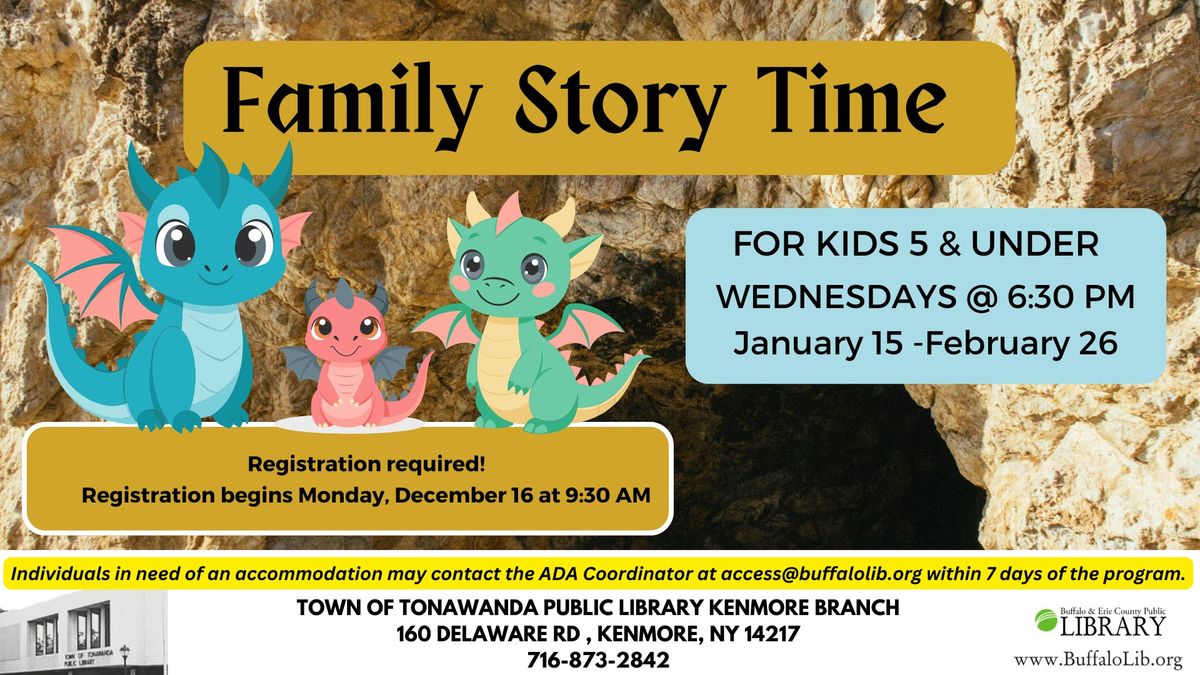 Family Story Time for ages 5 and under (sign ups open Dec 16)