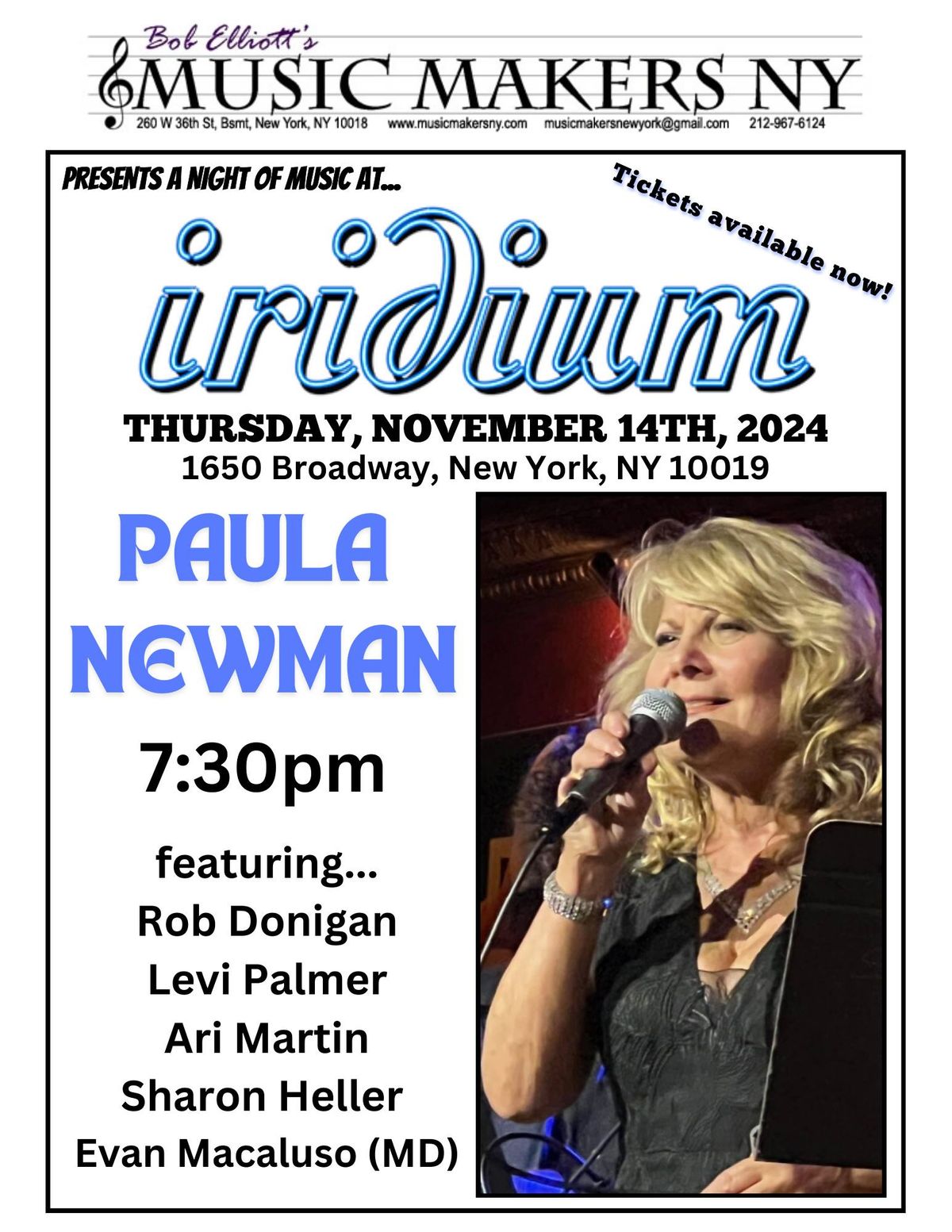 Paula Newman at the Iridium 11-14-24