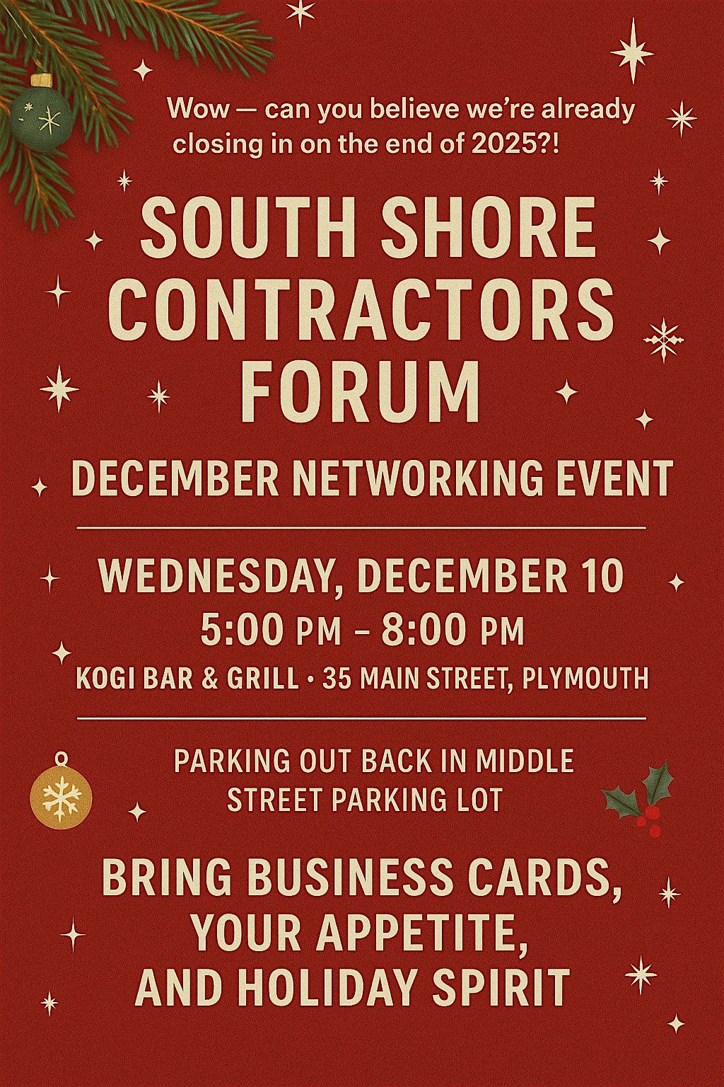 South Shore Contractor Forum Year end Meetup!