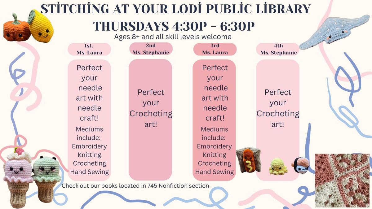 Stitching at your Lodi Public Library