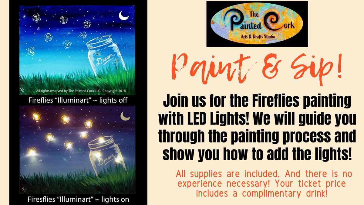 Painting Class ~ Fireflies at Dusk ~ Comes with LED Lights!