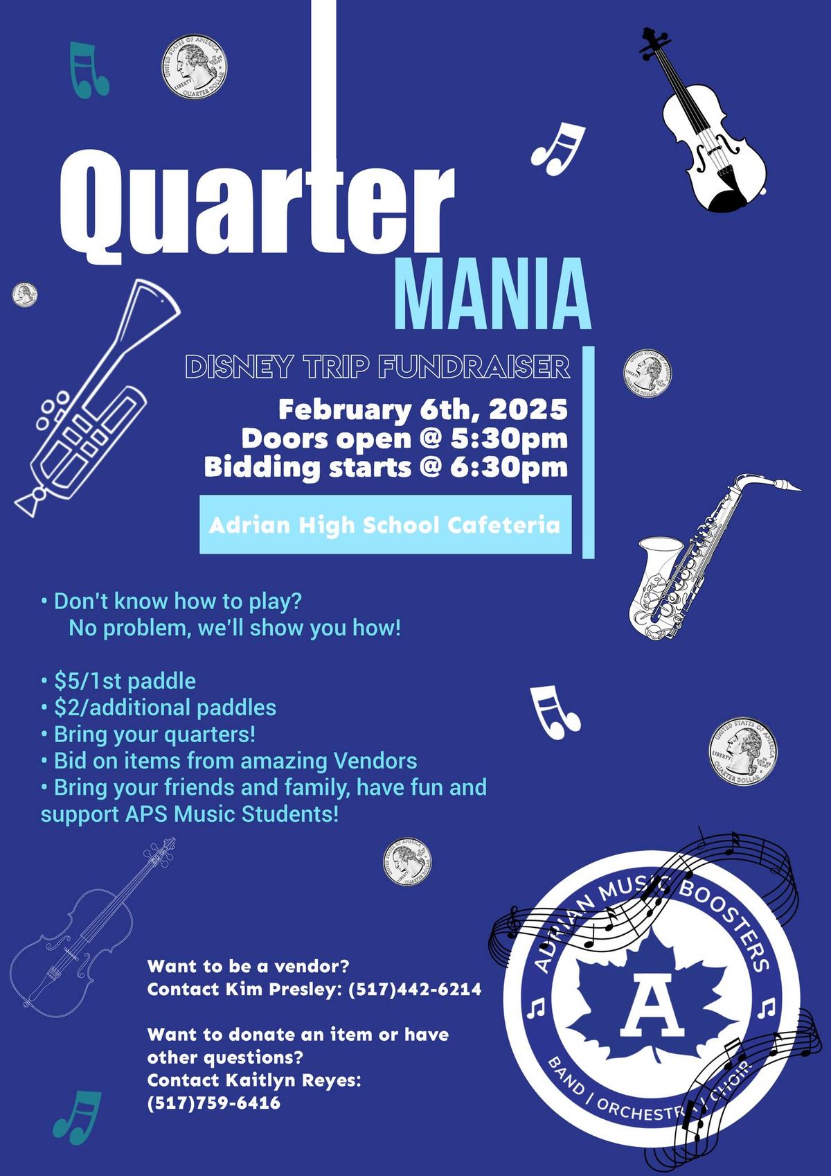 Quarter Mania Disney Trip Fundraiser Adrian Music Boosters