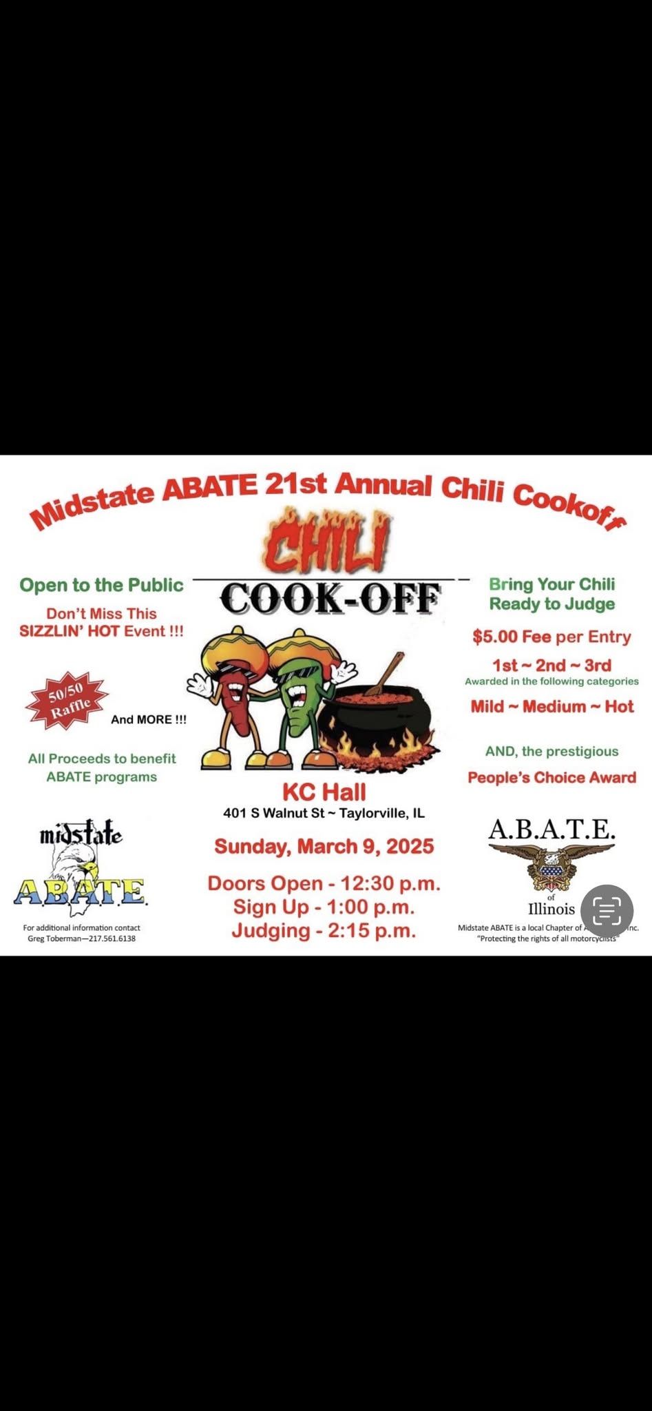 Midstate A.B.A.T.E. 21st annual Chili Cook Off