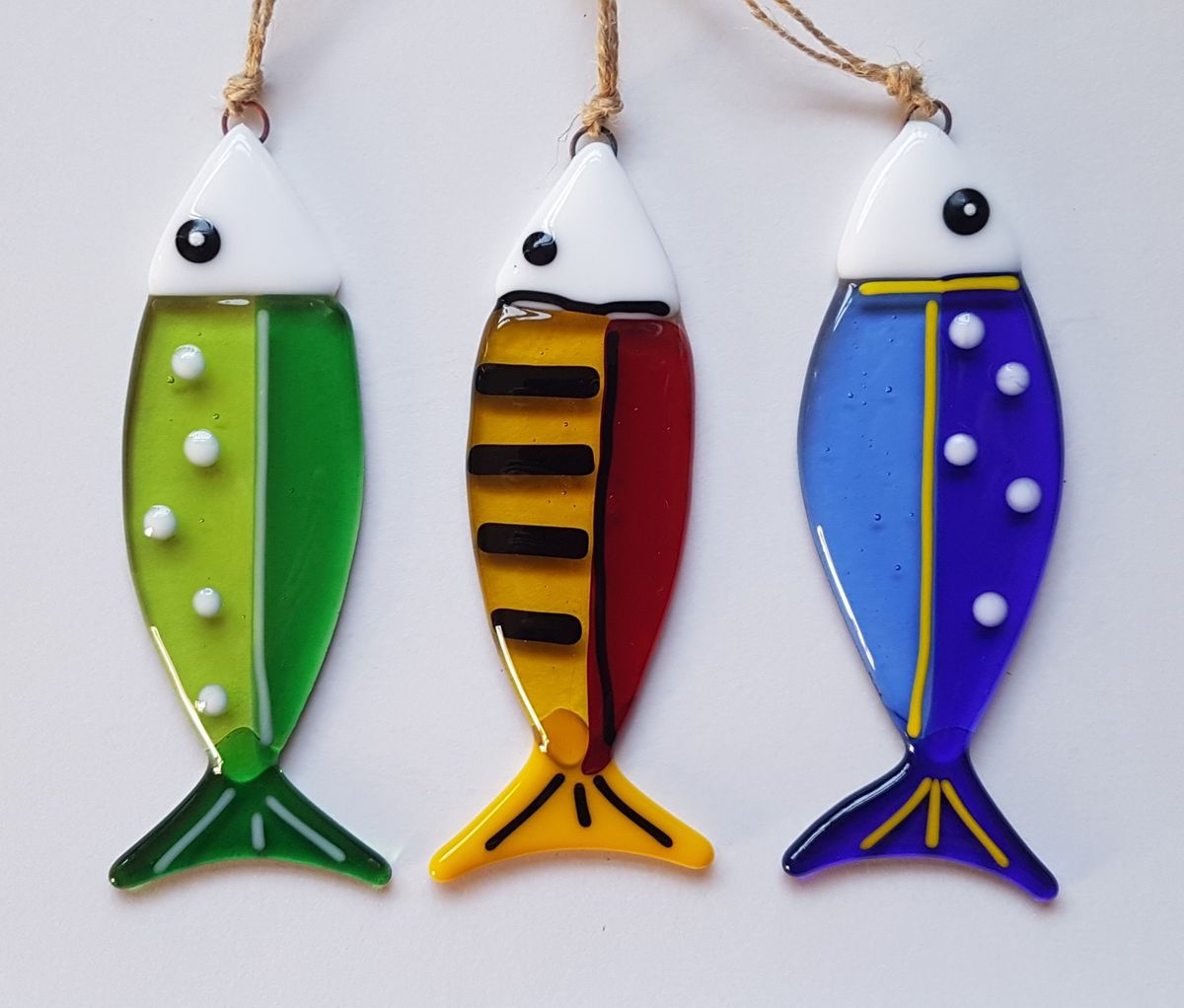 Make two 5" x 2" colourful hanging fused glass fish with glass artist Amanda Brown on 6th July, 2024