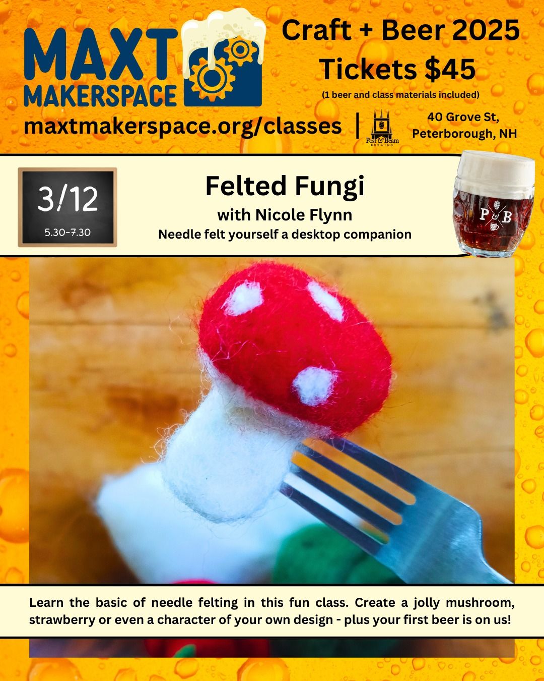 Craft + Beer @ Post & Beam - Felted Fungi