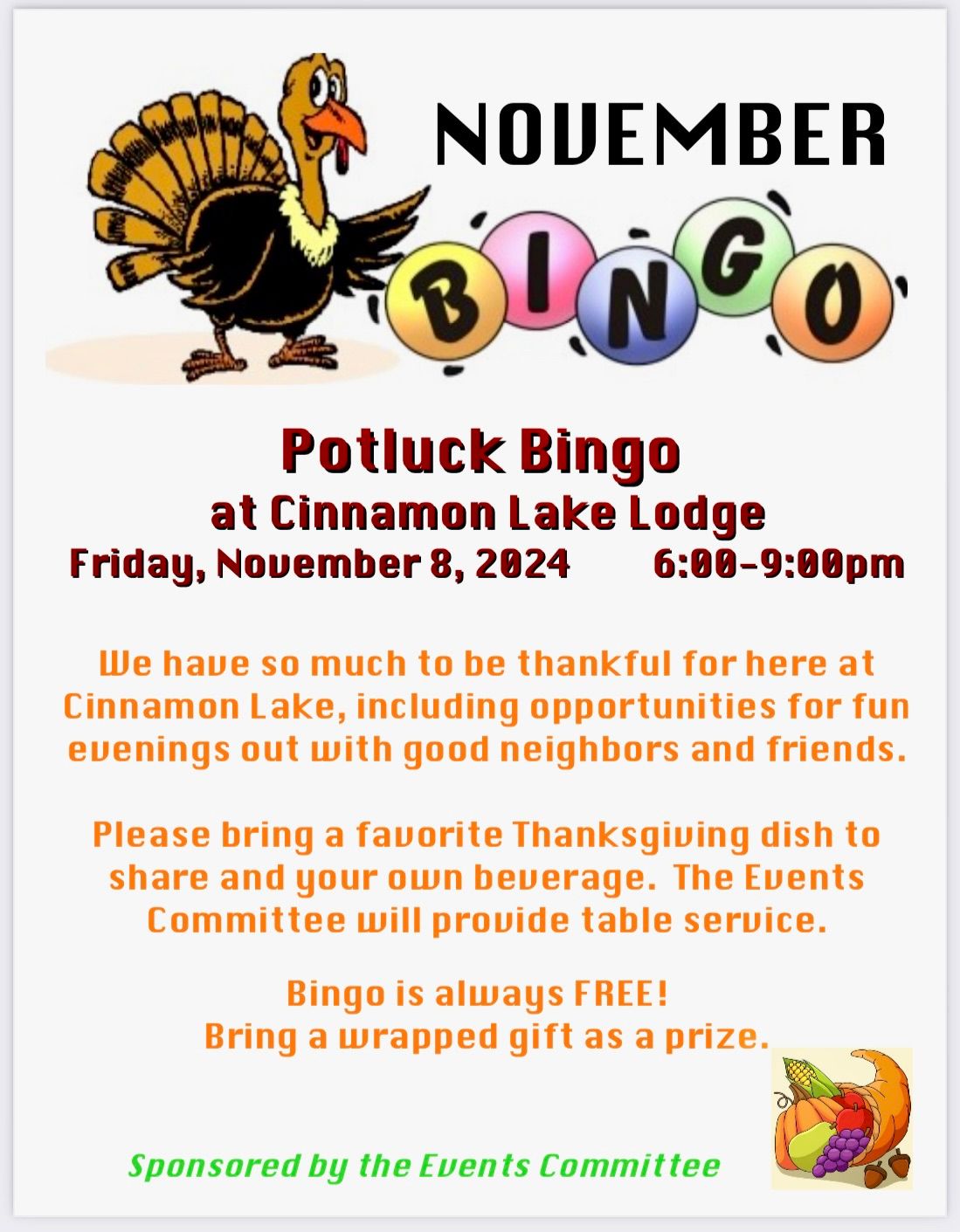 November Potluck Bingo