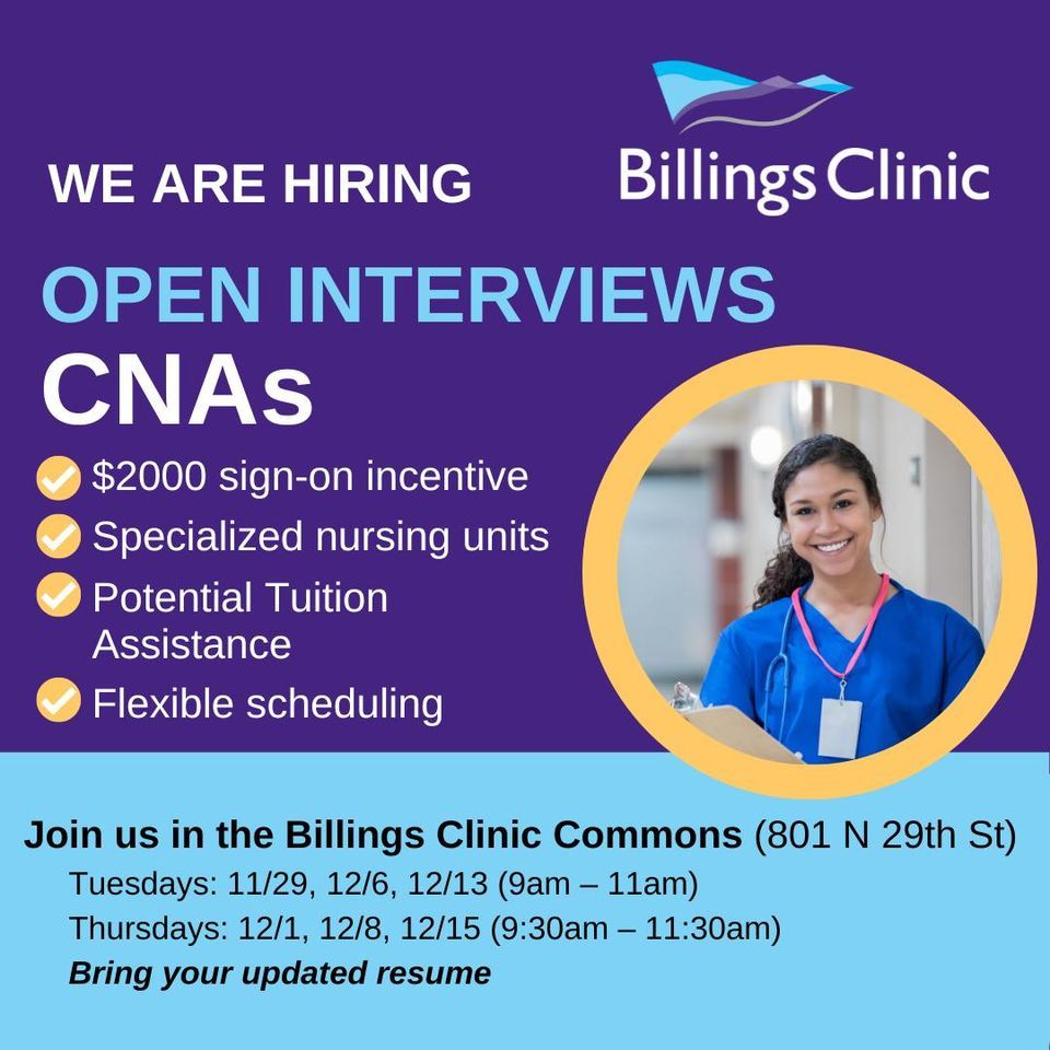 Billings Clinic CNA Open Interviews