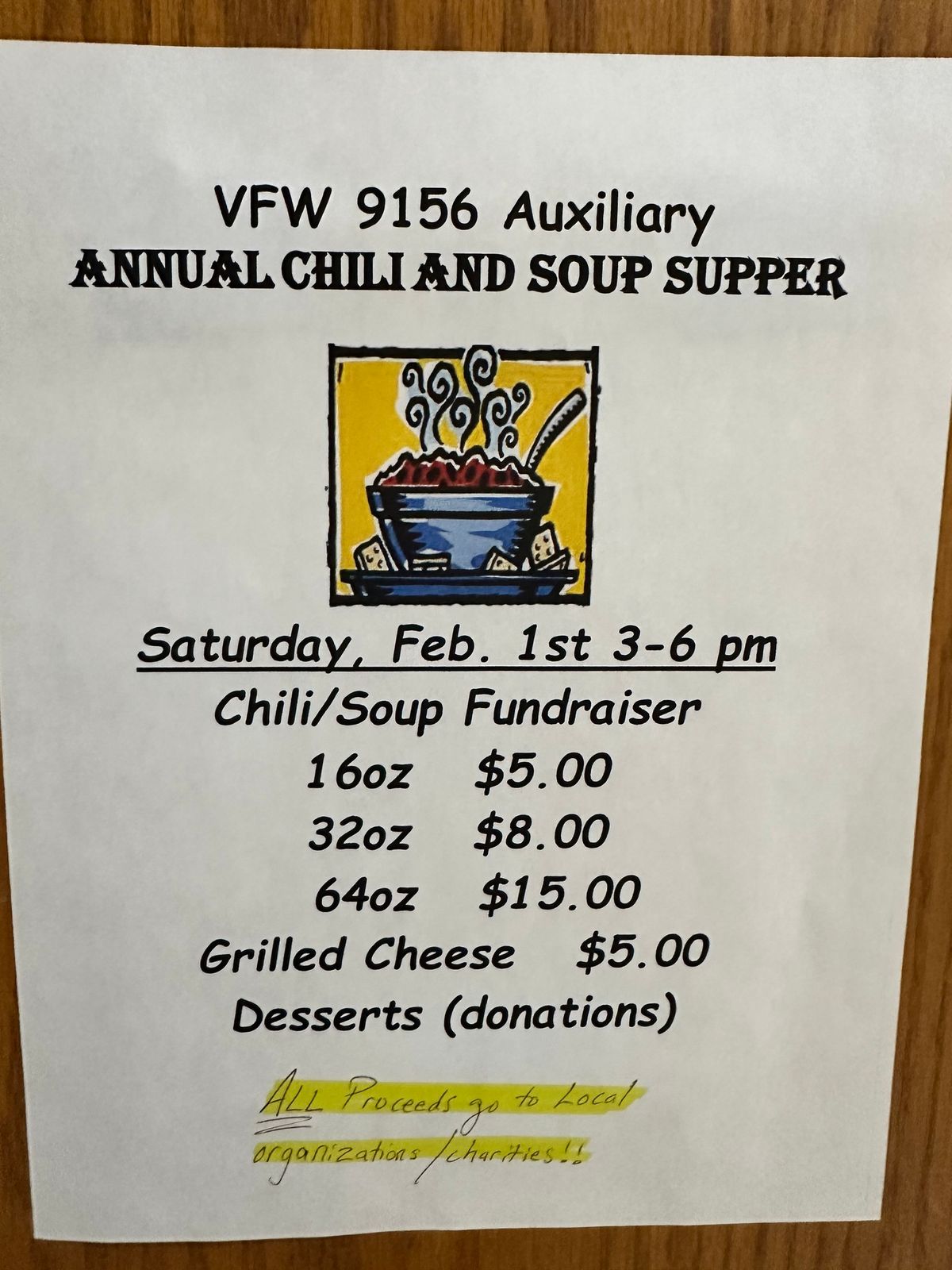 VFW auxiliary chili supper! 