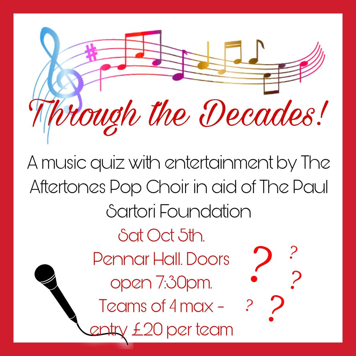 Through the Decades! Music Quiz and concert in aid of Paul Sartori 