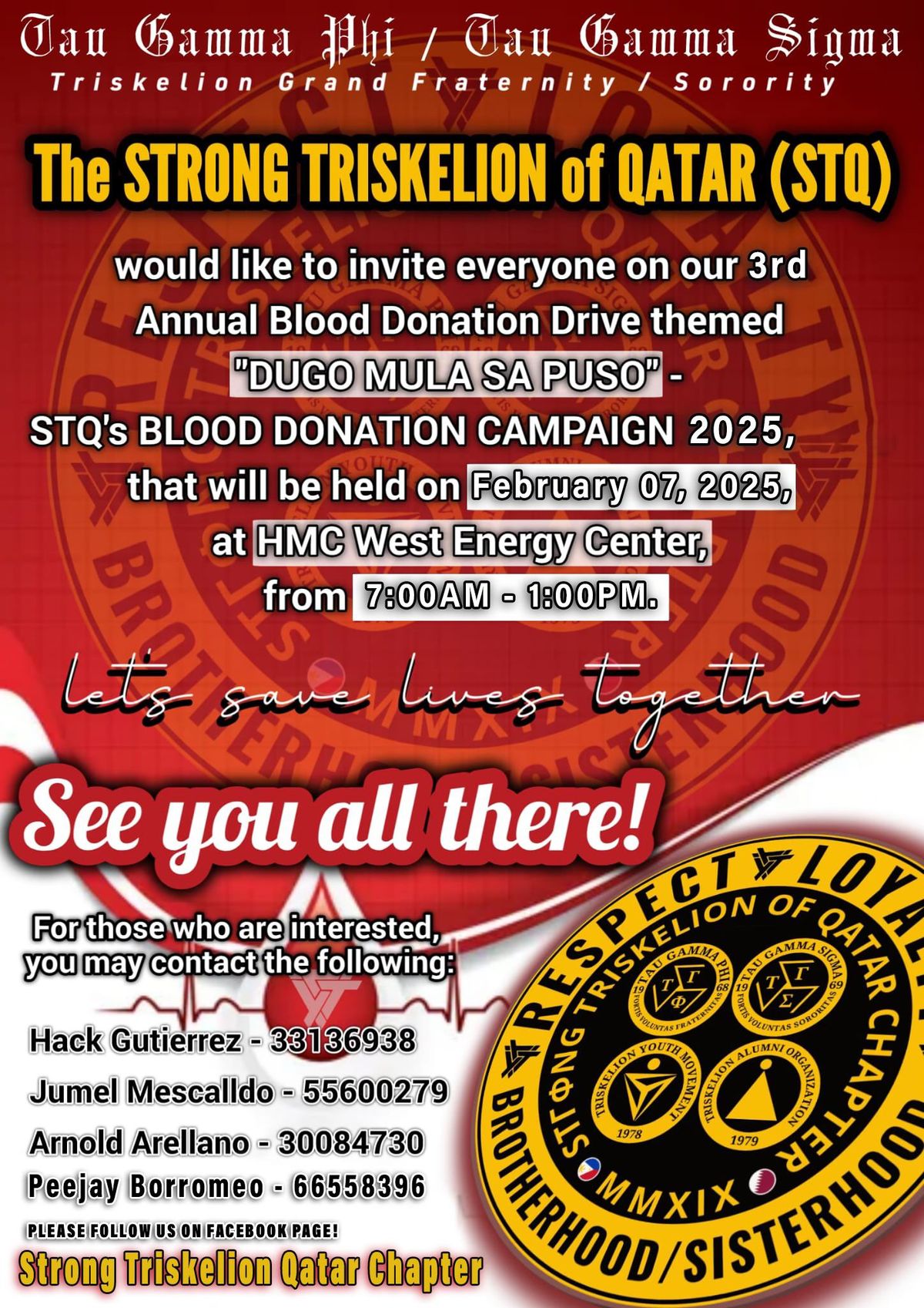 3rd Blood Donation Campaign of STQ Strong Triskelion of Qatar Chapter