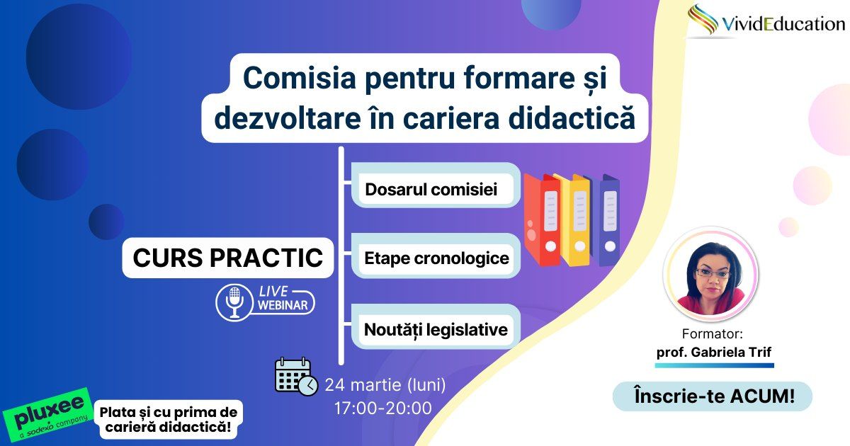 Curs online Comisia pentru formare \u0219i dezvoltare \u00een cariera didactic\u0103 - atribu\u021bii, etape, portofoliu