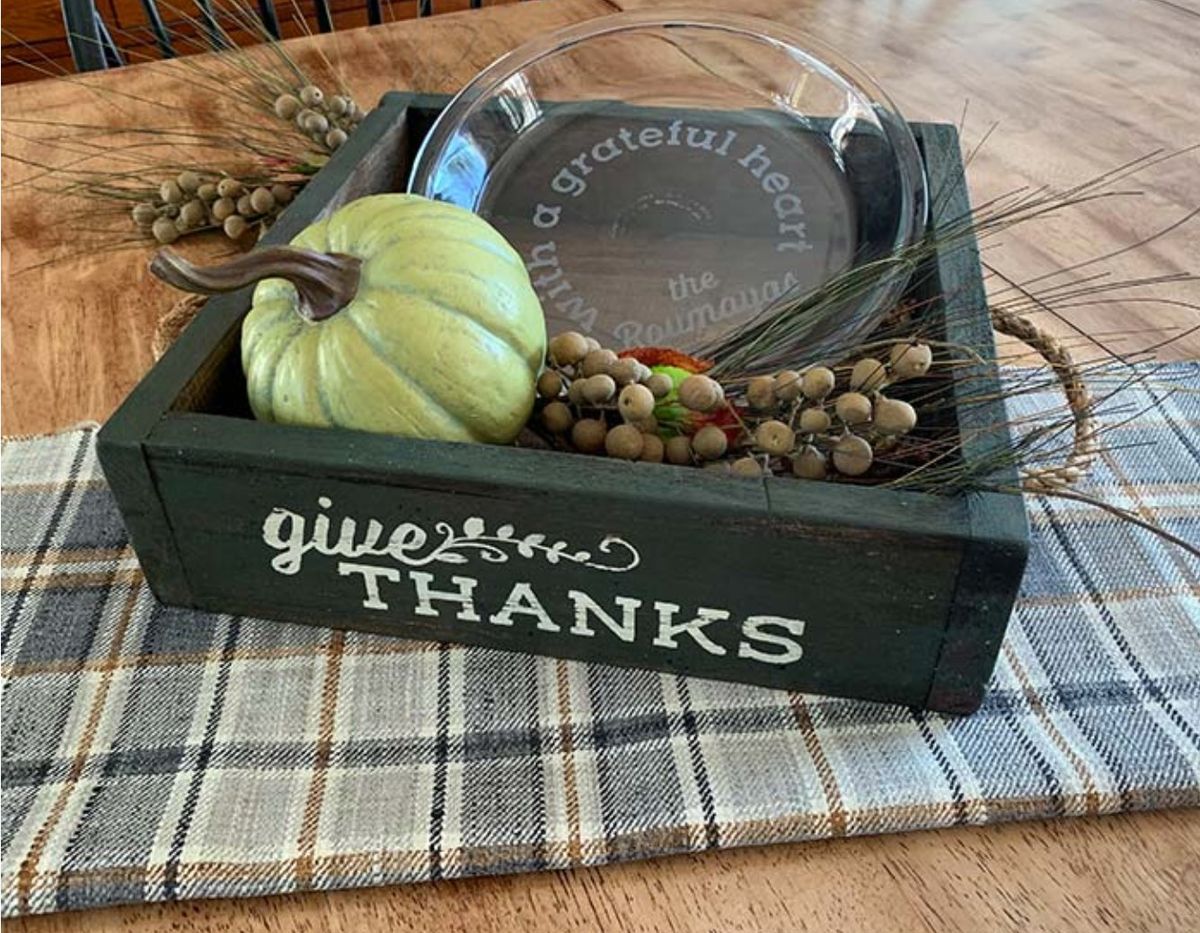 DIY Glass Etching Pie Dish and Wood Box Workshop