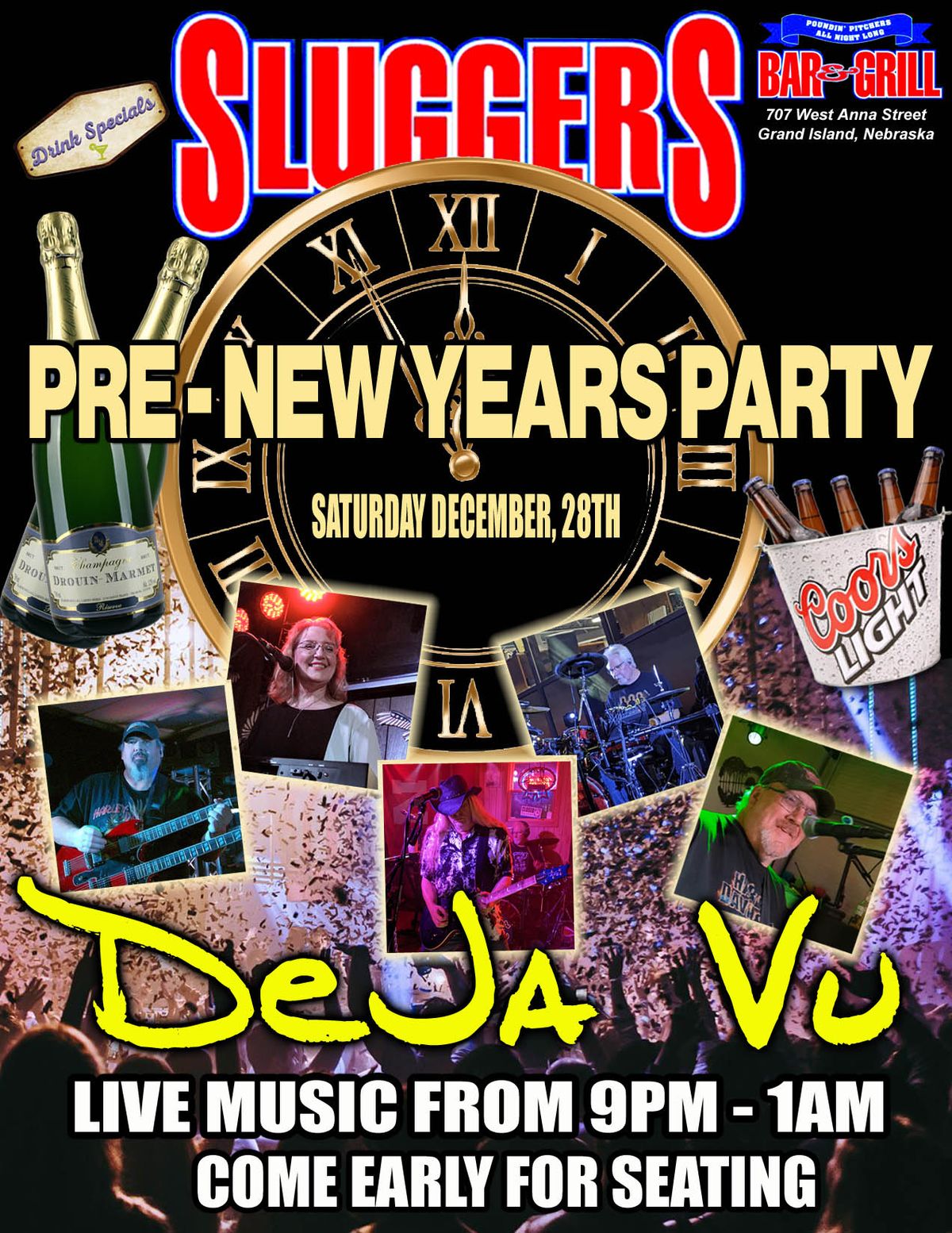 Sluggers - PRE - New Year's Eve Party featuring Deja Vu