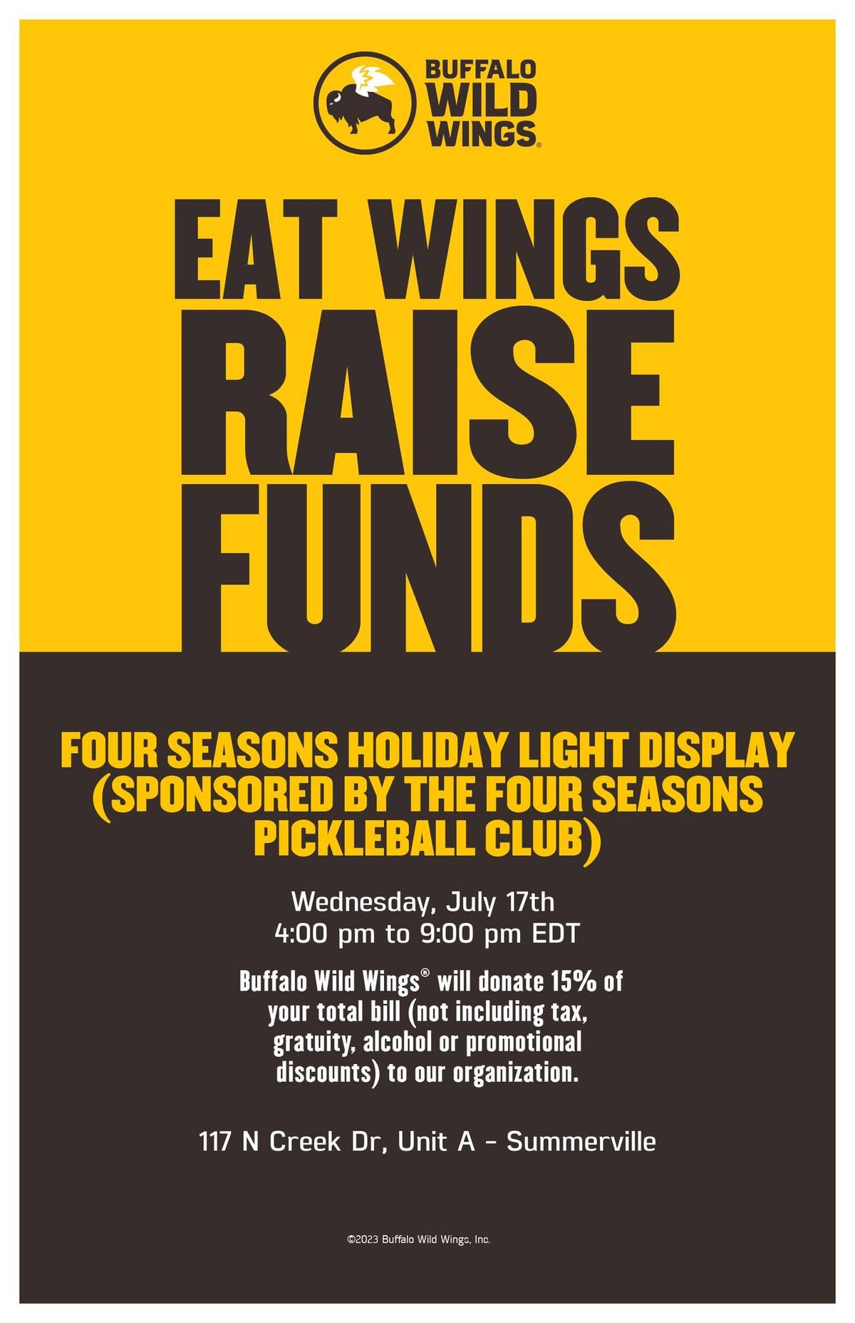 FS Holiday Light Display Fundraiser at Buffalo Wild Wings