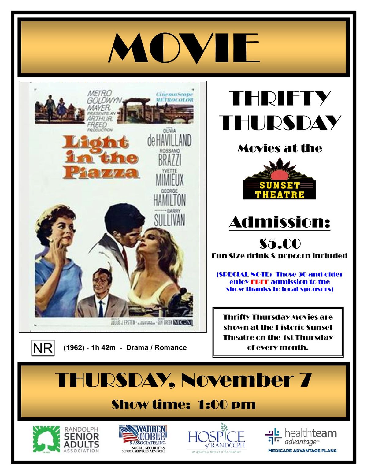 THRIFTY THURSDAY \/ SENIOR MOVIE: Light in the Piazza