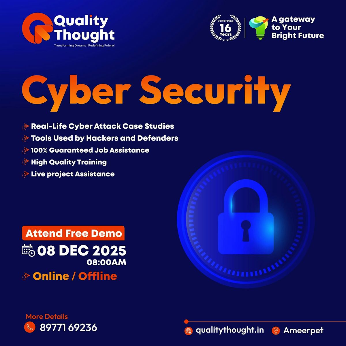 Free Demo on Cyber Security Training scheduled for 8th Dec 2025 at 08:00am