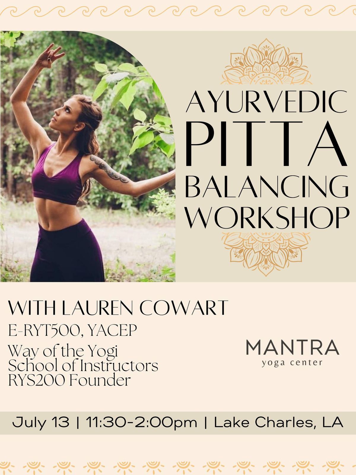 Ayurvedic Pitta Balancing Workshop with Lauren Cowart, E-RYT500, YACEP