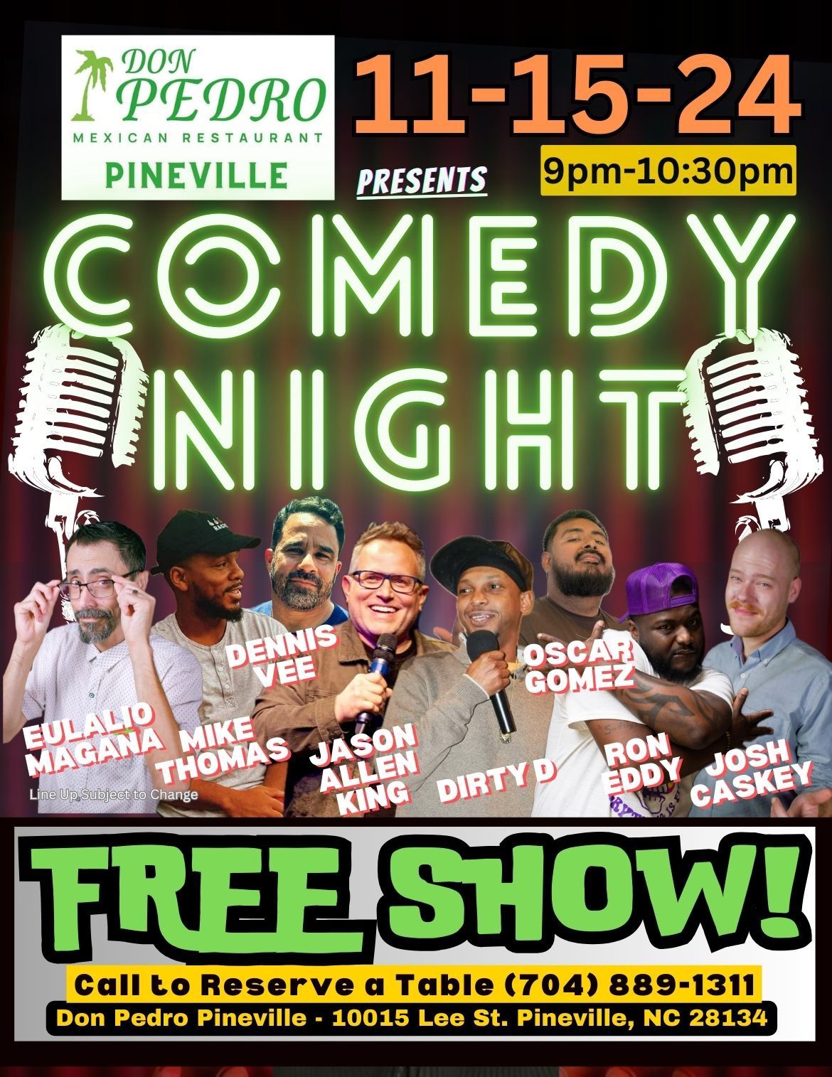 FREE Comedy Show at Don Pedro Pineville NC