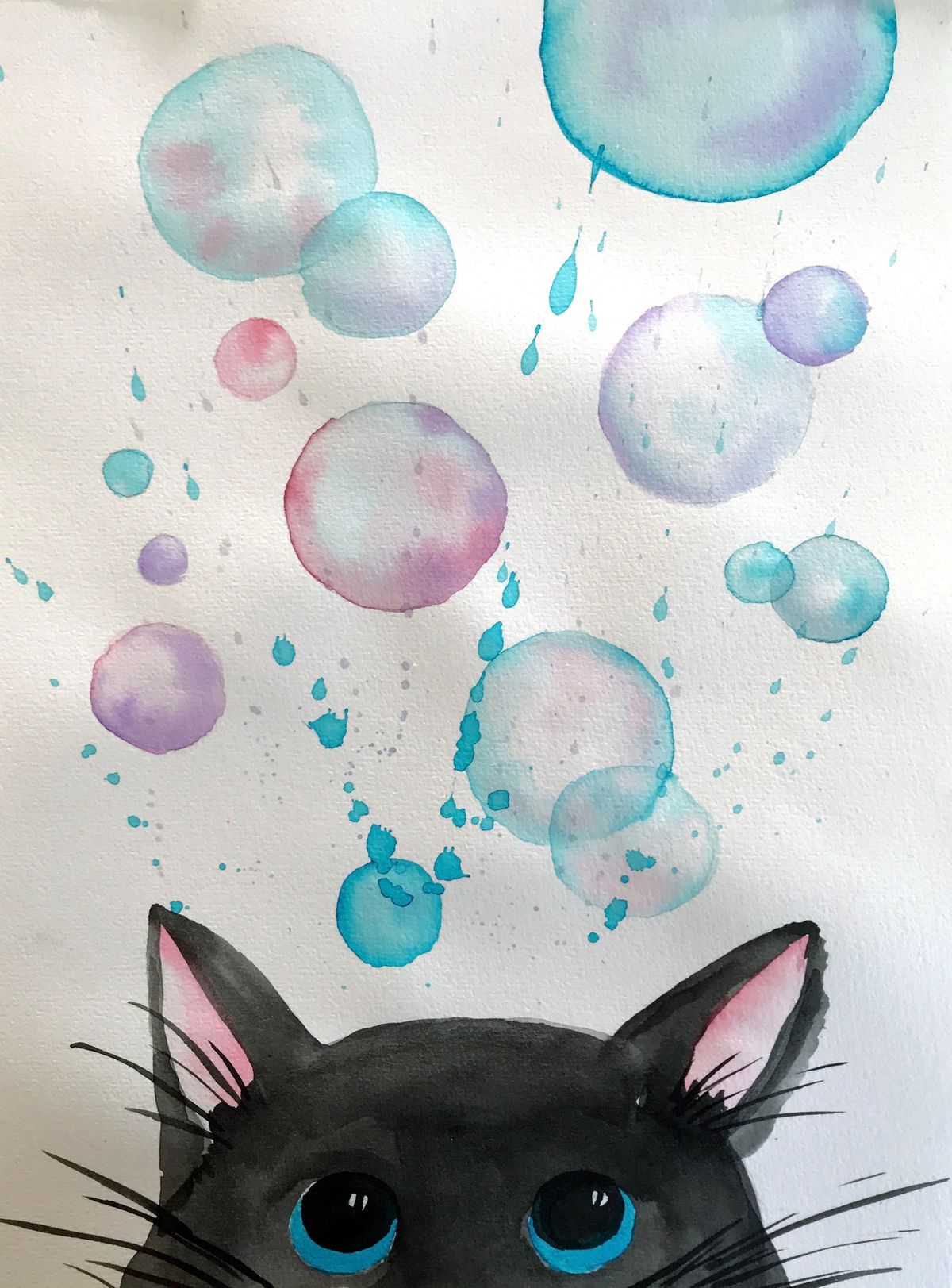 Watercolour and Wine Night - Bubble Kitty
