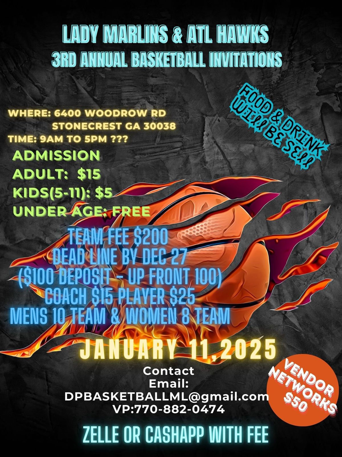 Lady Marlins\/ ATL Hawks 3rd ANNUAL Basketball invitation 