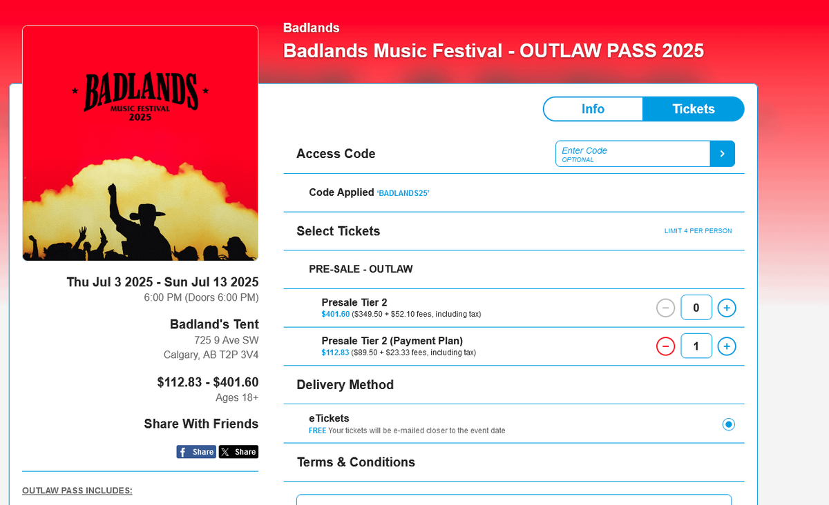 Badlands Music Festival - Tuesday Pass (18+)
