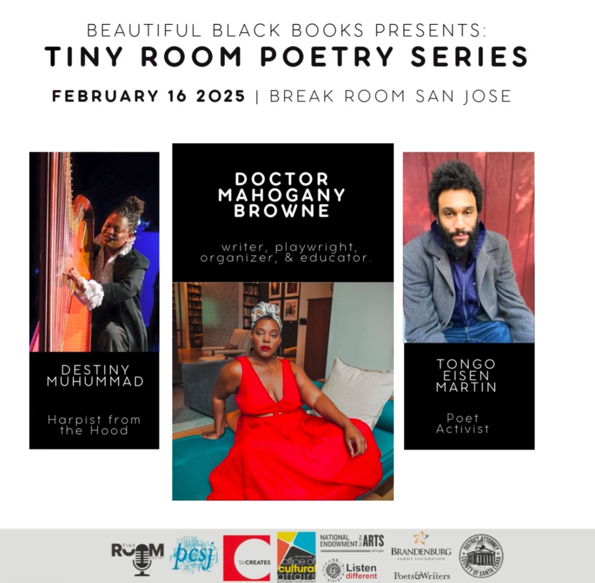 Tiny Room Poetry Series w\/ Mahogany L. Browne, Tongo Eisen-Martin, Destiny Muhammad, Tshaka Campbell