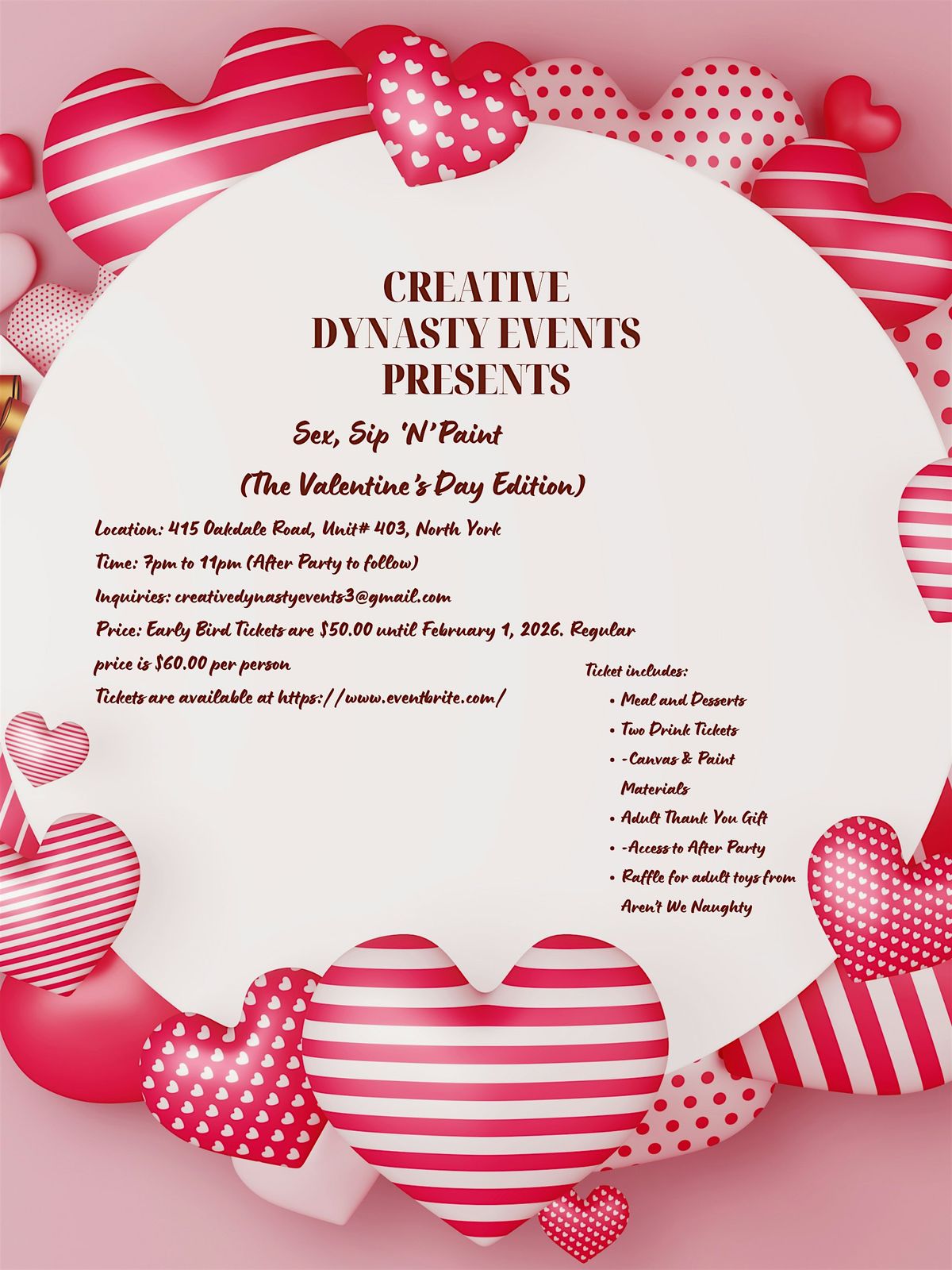 Creative Dynasty Events:  Sex, Sip 'N' Paint The Valentine Day Edition